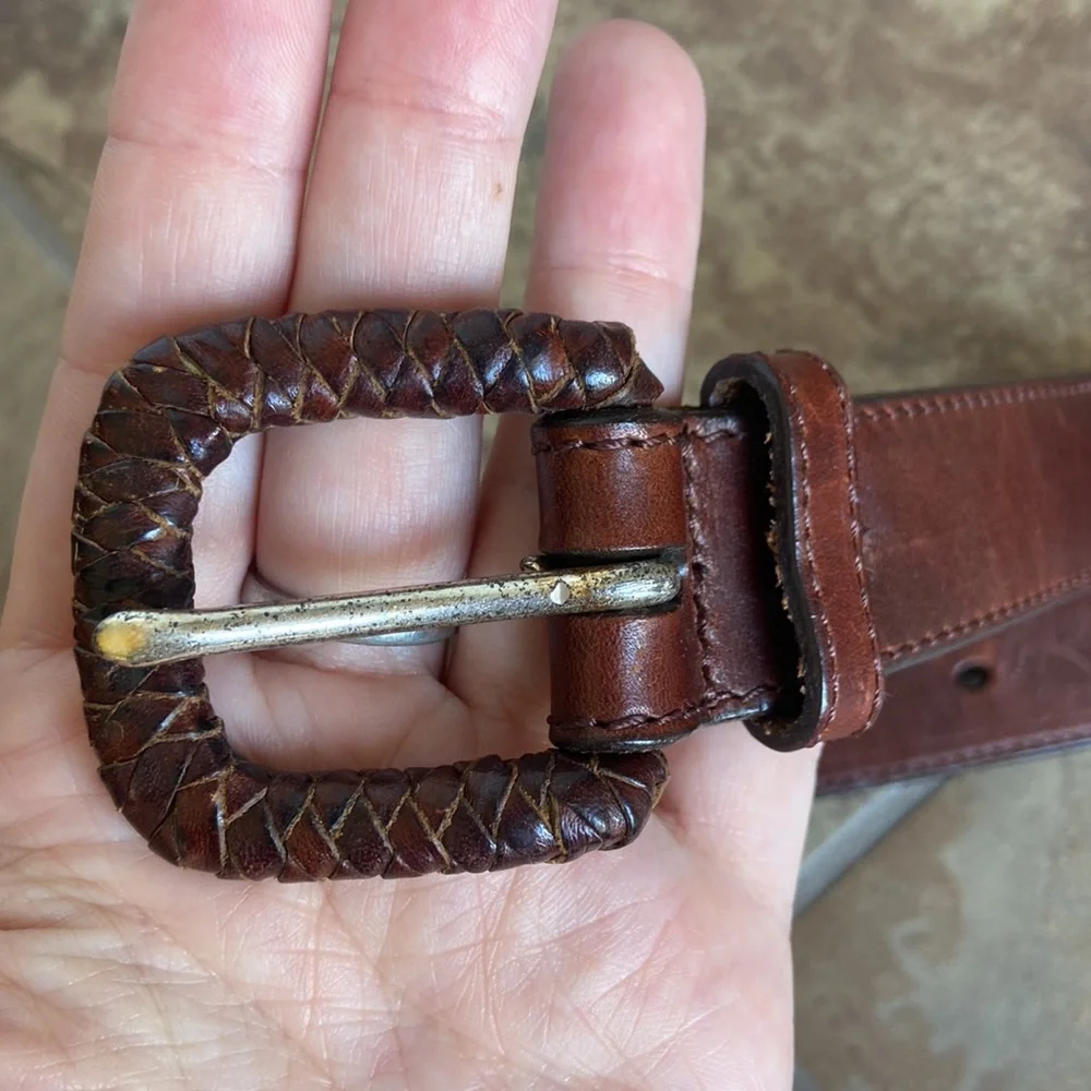 Fossil Genuine Leather Belt Brown Multi Link Woven Vintage